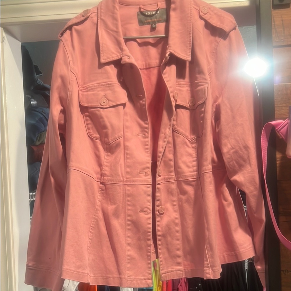 Torrid Pink peplum Jean jacket